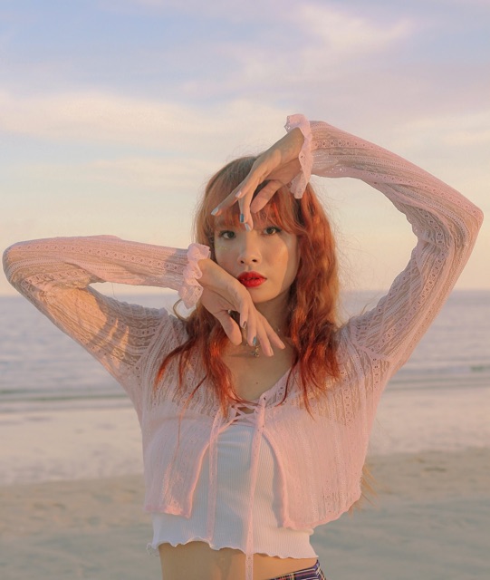 Áo cardigan ren tay dài hồng pastel và đen DALLA SAIGON | BigBuy360 - bigbuy360.vn