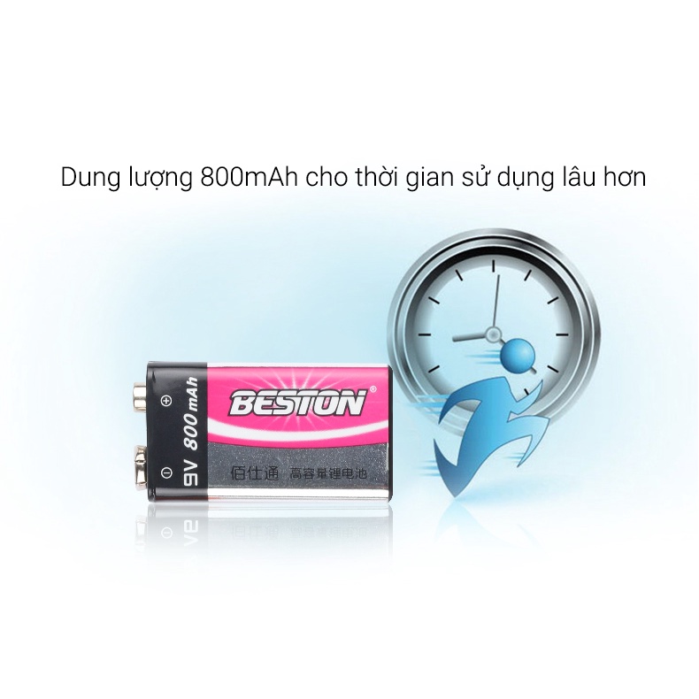 Pin sạc Lithium 9V 800mAh Beston dùng cho micro, đồng hồ đo điện, máy nghe nhạc, đèn pin