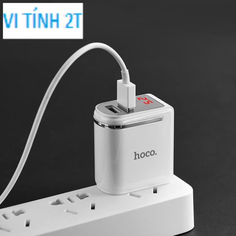 (Hỏa tốc TpHCM) Củ sạc 2 cổng Hoco C39 chân dẹp - MAX 5V-2.4A (12W) - màn hình LCD hiển thị , Củ sạc hoco c39