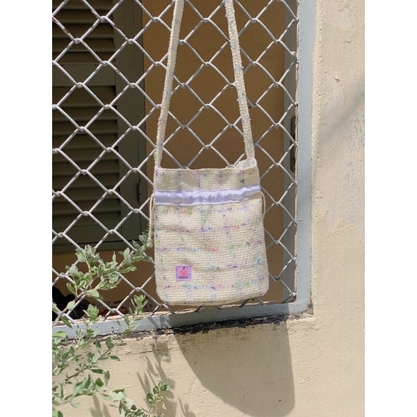 TÚI RÚT ĐEO CHÉO VẢI DẠ TWEED MADE BY TÍM