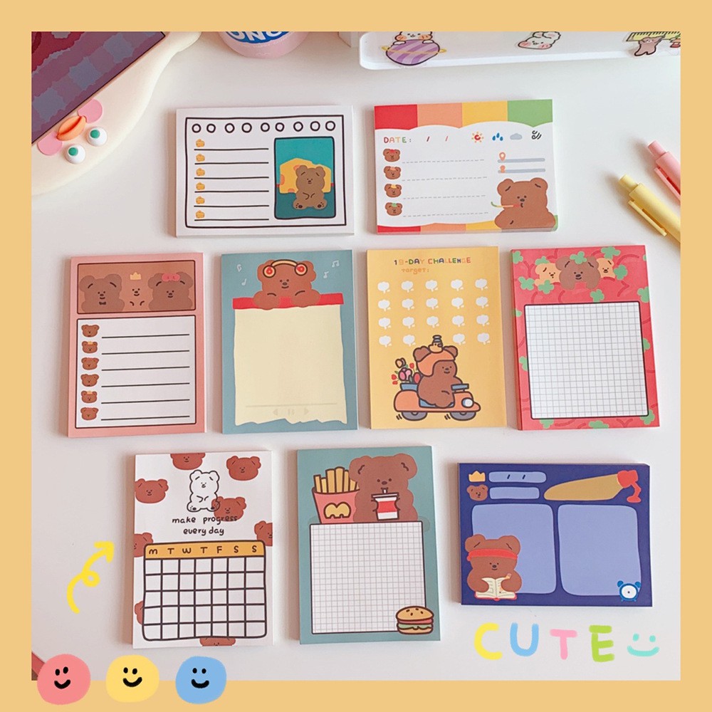 Giấy Ghi Nhớ Note Pad Gấu Nâu Brown Bear Tươi Vui