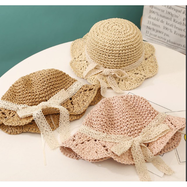 Mũ cói chống nắng thắt nơ phong cách Hàn Quốc thời trang đi biển mùa hè cho bé gái