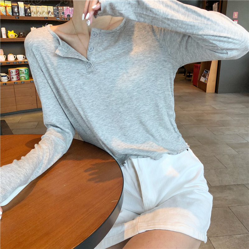 SUXI Áo Thun Tay Dài Màu Trơn Cho Nữ