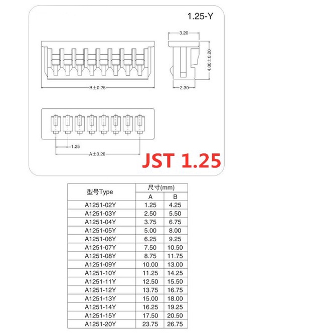 Set 10 Đầu Nối Mini Micro JST 1.25 2/3/4/5/6/7/8/9/10 Pin 1.25MM 10cm 15cm 20cm
