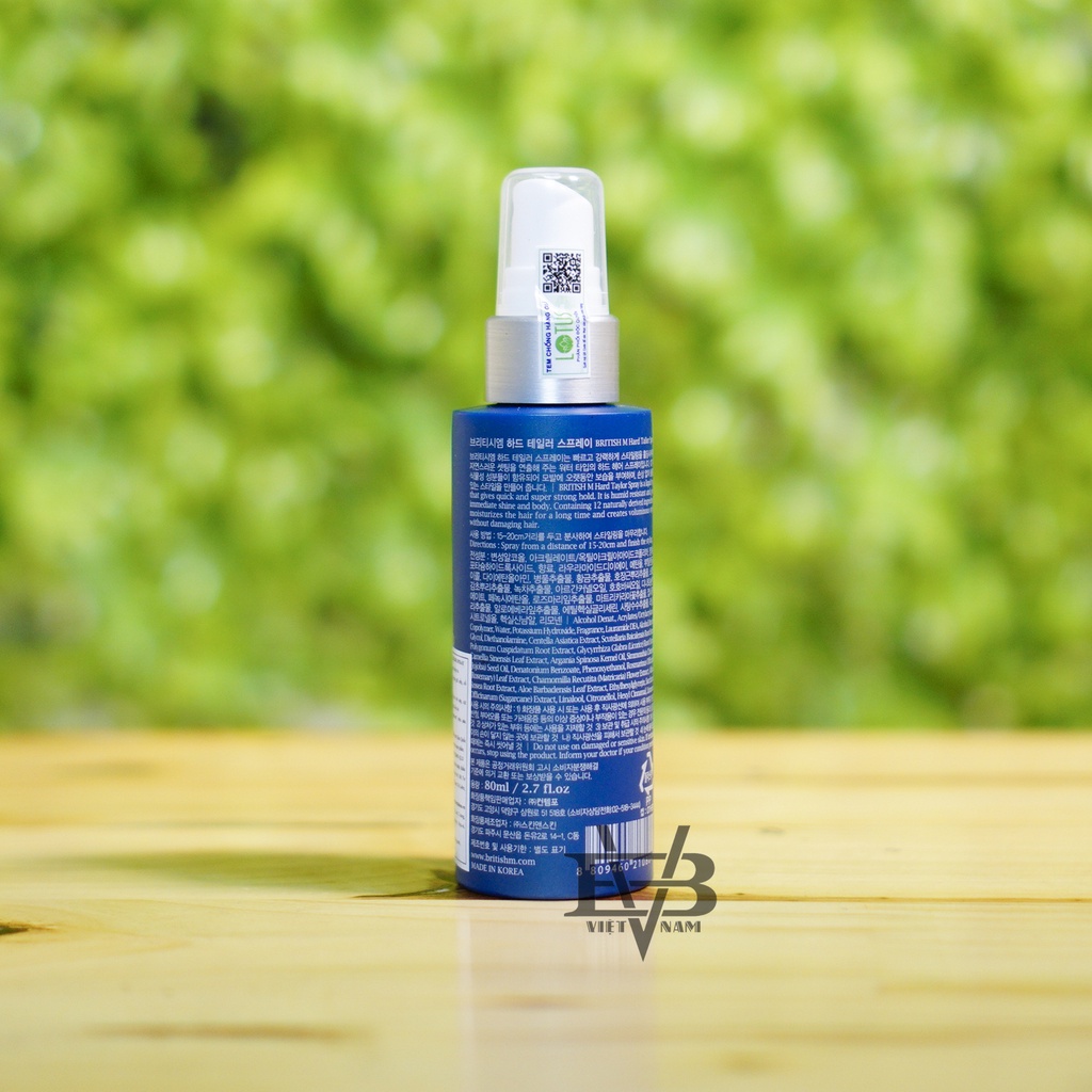 Gôm xịt tóc BRITISH M Hard Tailor Spray - Không nặng tóc, tạo kiểu tóc dàng cho nam nữ BRITISH M Hard Tailor Spray 250ml