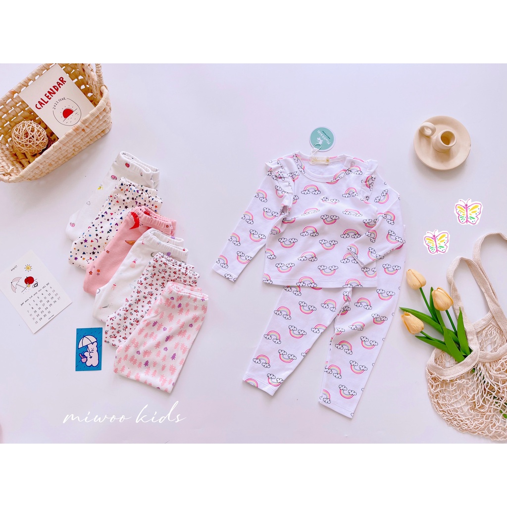 (7-21kg)Bộ thun cotton dài tay phối cánh tiên Miwoo kids họa tiết siêu dễ thương cho bé gái bảng màu 5(ảnh thật)