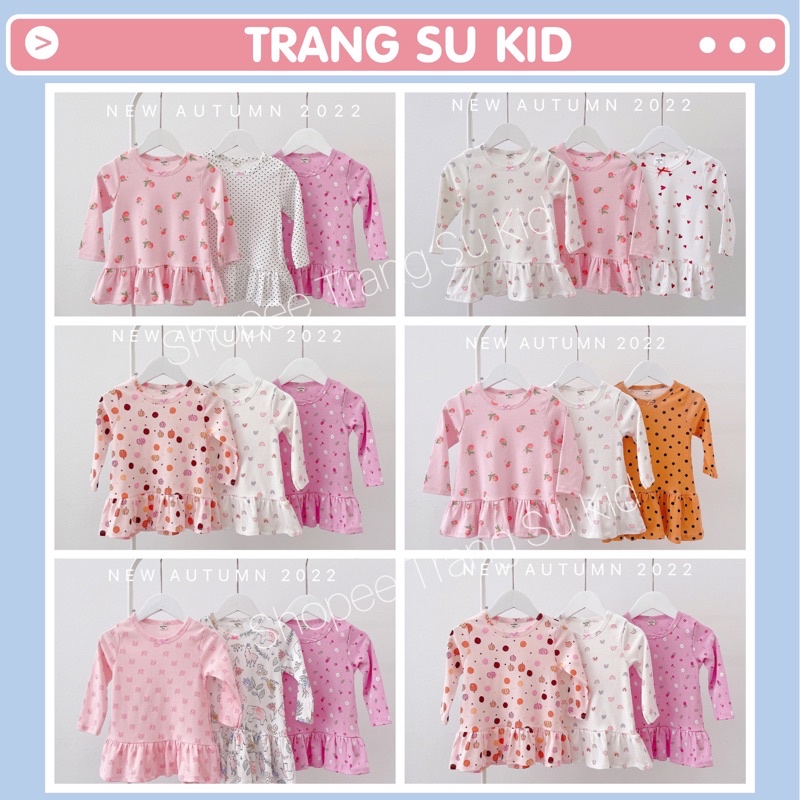 VÁY ĐUÔI CÁ DÀI TAY, VÁY COTTON THU ĐÔNG CHO BÉ GÁI.