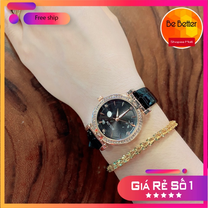 Đồng hồ  Nữ ❤️Bolun❤️ dây da mặt vuông đính hạt sang trọng rẻ nhất HCM