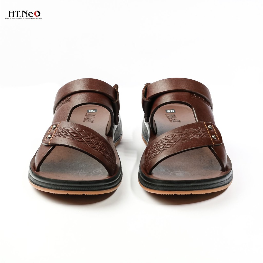 Sandal da bò HT.NEO đế kếp cao ngay lập tức 3.5cm, da rất mềm đi êm chân khâu may chân quai SD82