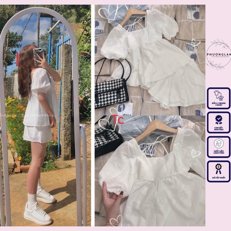 SÉT BỘ BABYDOLLBUỘC NƠ  CỔ VUÔNG  TAY BỒNG  🦋 QUẦN CHUN SIÊU HÓT [ TẶNG KÈM LƠ BUỘC TÓC VÀ KHẨU TRANG ]