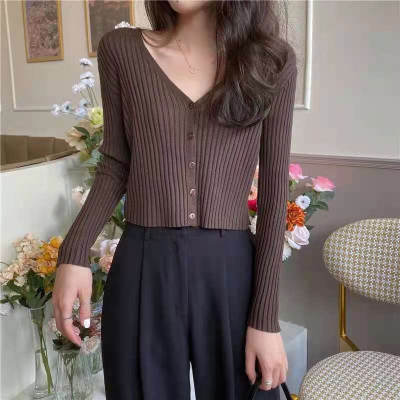 Áo cardigan dệt kim màu trơn dáng ngắn thiết kế mới thời trang mùa thu theo phong cách hàn quốc cho phái nữ