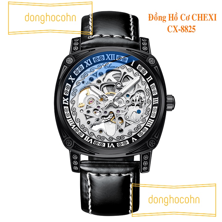 Đồng hồ cơ nam Chenxi dây da lộ máy tự động cao cấp CX-8825