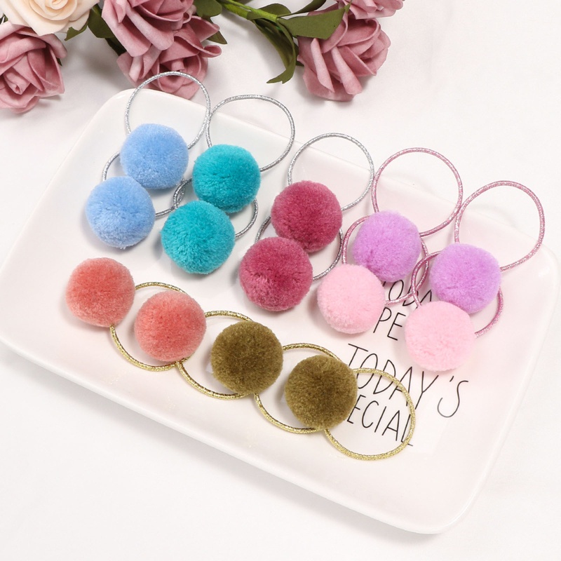 Dây Cột Tóc Cao Su Co Giãn Đính Bóng Lông Dễ Thương Cho Bé Gái