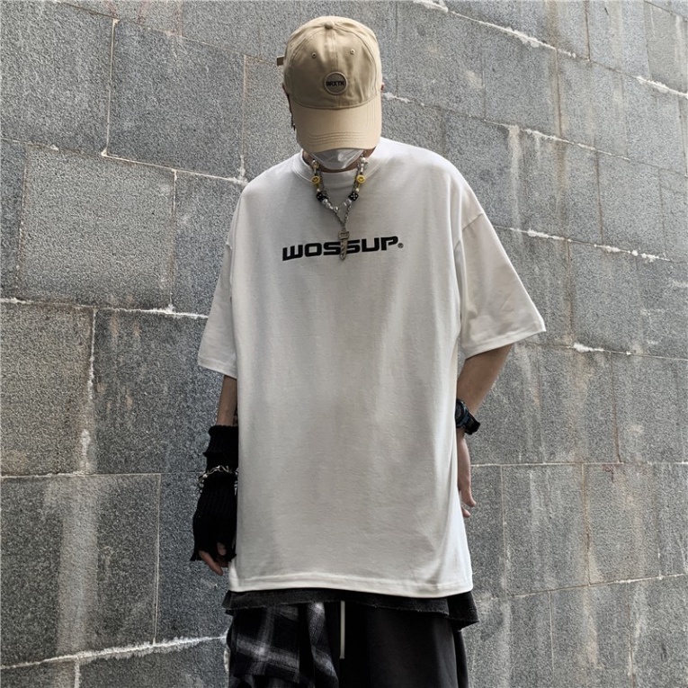 Áo thun tay lỡ nam nữ unisex Wossup basic tee phông form rộng oversize 2 màu trắng và đen cotton dáng xuông A101 | BigBuy360 - bigbuy360.vn