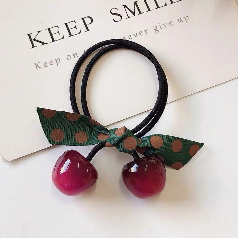 Dây Buộc Tóc Hình Quả Cherry Phối Nơ Thời Trang Xinh Xắn
