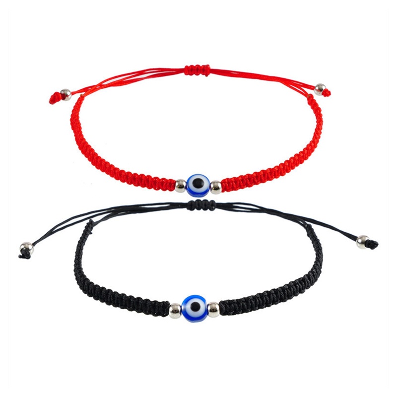 Set 2 Vòng Tay Chuỗi Hạt Màu Đỏ / Đen Hình Mắt Quỷ Thời Trang Cho Tuổi Teen