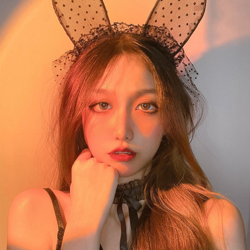 Băng Đô Cài Tóc Tai Thỏ Vải Lưới Phối Mạng Che Mặt Hóa Trang