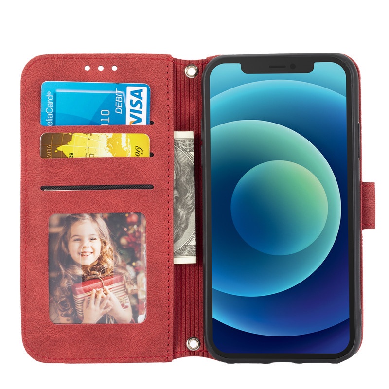 Bao da điện thoại kiểu ví lật có ngăn đựng thẻ màu đỏ thời trang cho iPhone 11 Pro XS Max XR X SE 2020 8 7 6 6s Plus