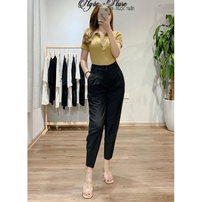 Quần baggy khóa gấu ống bo xếp ly chun sau ôm dáng M115