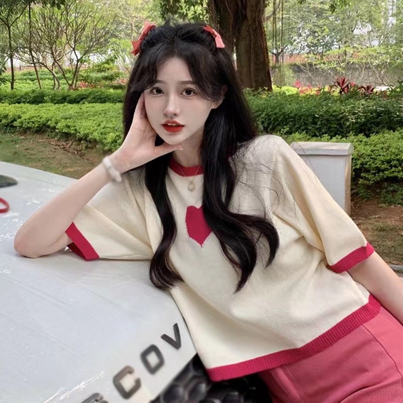 Áo Crop Top Tay Ngắn Dáng Rộng Phong Cách Hàn Quốc