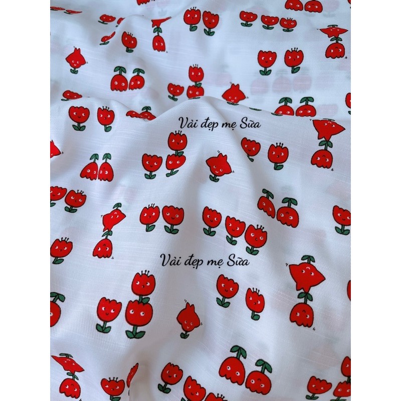 vải đũi mịn mát chậu hoa cute