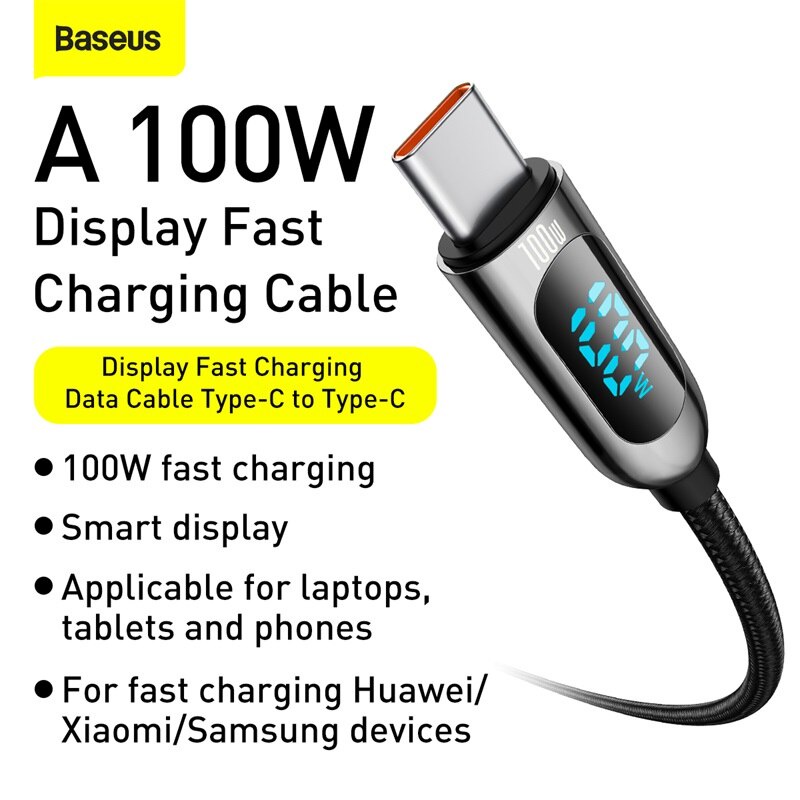 Cáp sạc nhanh Baseus Display Fast Charging Data Cable Type-C to Type-C 100W