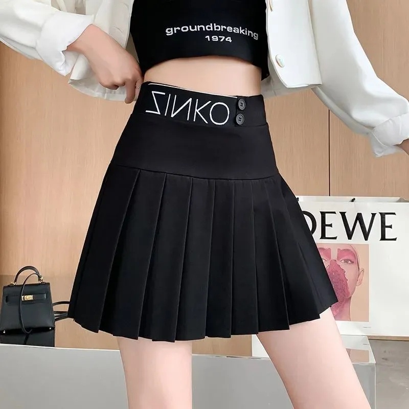 Chân Váy Chữ A Xếp Ly Lưng Cao Màu Đen C8672
