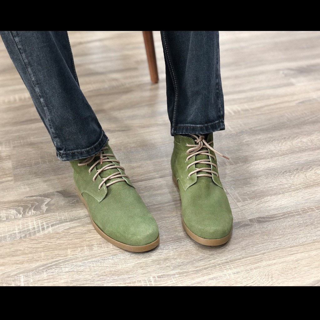 🍁RẺ VÔ ĐỊCH🍁 Giày boots nam cao cổ buộc dây đế bằng da bò lộn màu xanh Olive 1929 SueceOlive Sr7