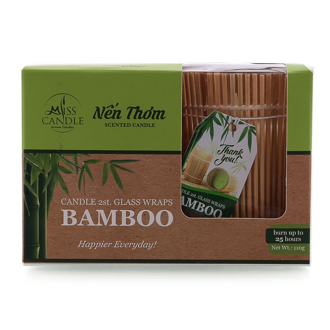 Hộp 2 ly nến thơm Bamboo quấn tre Miss Candle FtraMart MIC2301 (Trắng)