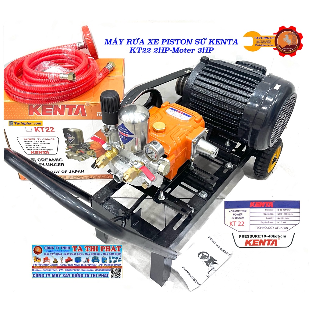 Đầu bơm xịt rửa xe áp lực ty sứ KENTA Model KT-22 1 HP | Công nghệ Nhật Bản| Bảo hành 12 tháng