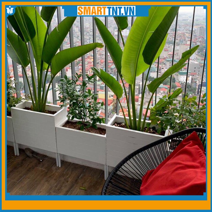 Chậu gỗ 70*30*30cm ngoài trời composite kẻ chỉ mới, hàng đẹp Smarttnt.vn