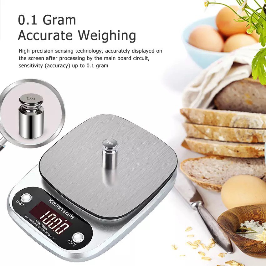 Cân nhà bếp mini 5kg định lượng 0,1g hợp kim thép chính xác cao tặng kèm pin AAA ( bảo hành 1 năm ) Tela Shop