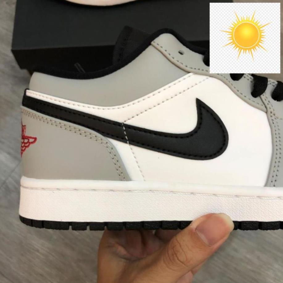 👩‍❤️‍💋‍👩 Giày Thể Thao Nam Nữ Cổ Thấp, Giày Nike Jordan 1 Smoke JD1 Cổ Thấp Xám Gót Đỏ H9 .em1 [ : " 👩‍❤️‍💋‍👩