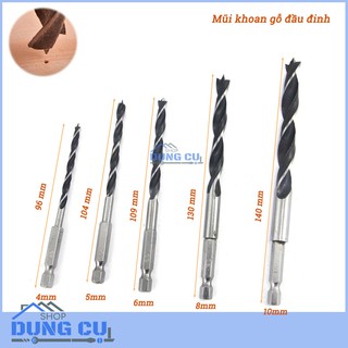 Bộ 5 mũi khoan gỗ đầu đinh 4-10mm thép carbon chuôi lục giác