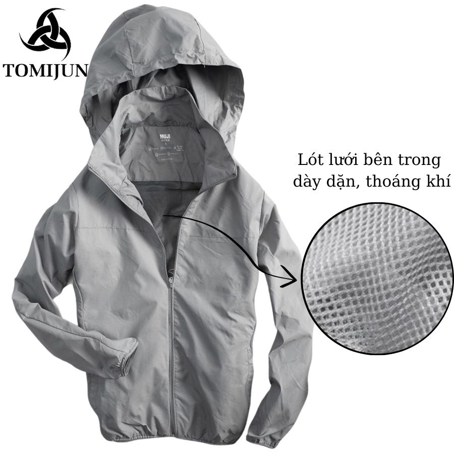 Áo khoác gió nam nữ cao cấp 2 lớp lót lưới TOMIJUN Chống nước, cản gió, ngăn tia UV, siêu nhẹ, kèm túi bọc - AOKHGIO3
