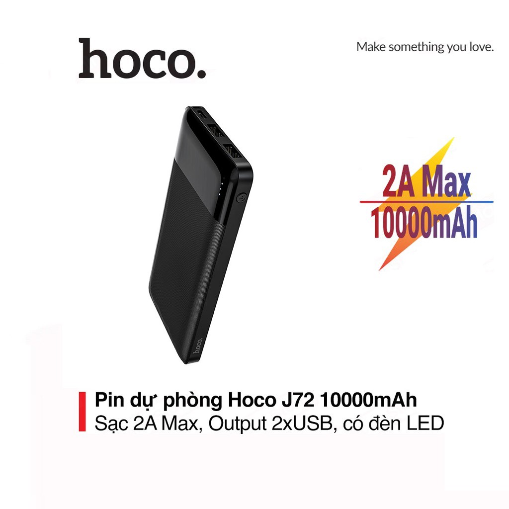 Pin dự phòng sạc nhanh 2A Hoco J72 tích hợp đèn LED dung lượng 10000mAh