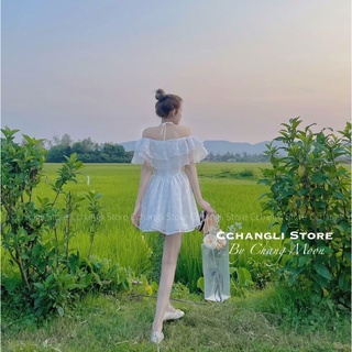 Váy trắng bèo trễ vai( ảnh thật by Chang Moon)