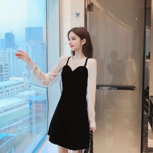 VÁY YẾM PHỐI TAY SƠMI CÓ SẴN ĐỆM NGỰC