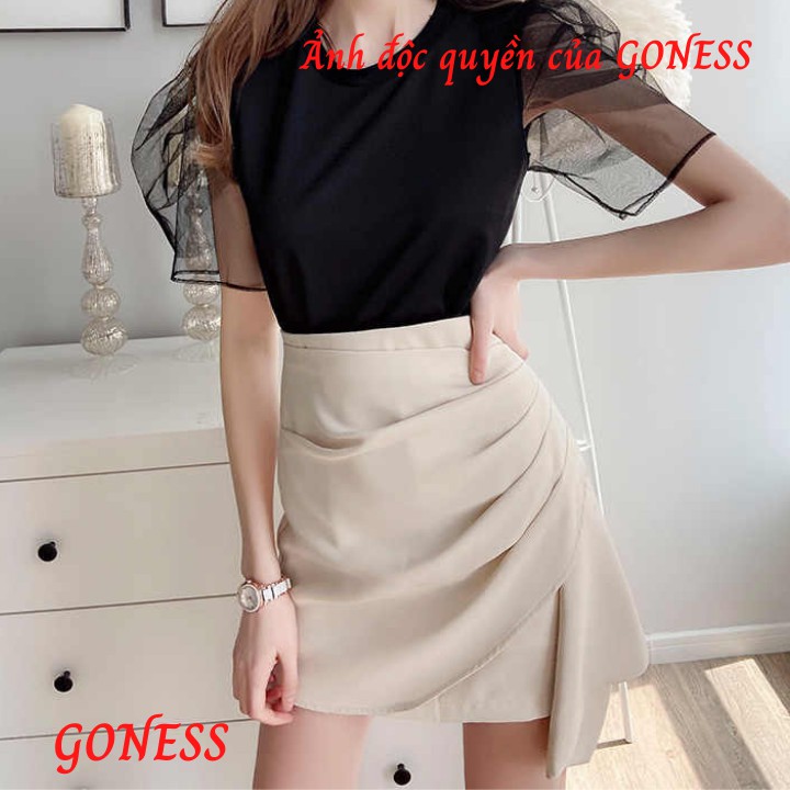 Chân váy ngắn xếp ly Goness dáng chữ a chất liệu vintex vạt lệch QC504 | BigBuy360 - bigbuy360.vn