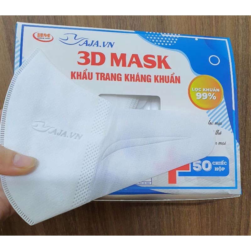 Hộp 50 chiếc khẩu trang y tế 3D Mask kháng khuẩn AJA màu trắng, họa tiết