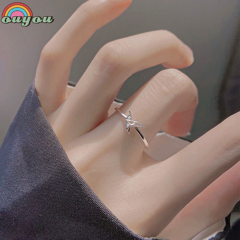 Nhẫn bạc mặt hình chim hạc giấc đính pha lê nhân tạo thời trang thanh lịch dành cho bạn nữ đeo khi dự tiệc OUYOU