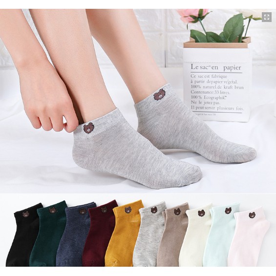 Bộ 10 Đôi Vớ Tất Ngắn Hình Gấu Nam Nữ Nhiều Màu Sắc