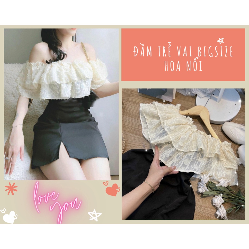 Đầm bigsize trễ vai bèo hoa nổi tầng từ 60-100kg