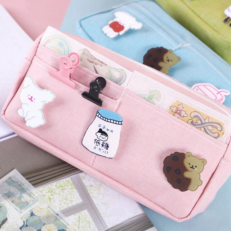 1 Túi đựng bút vải canvas trơn nhiều ngăn cỡ lớn 22x11cm