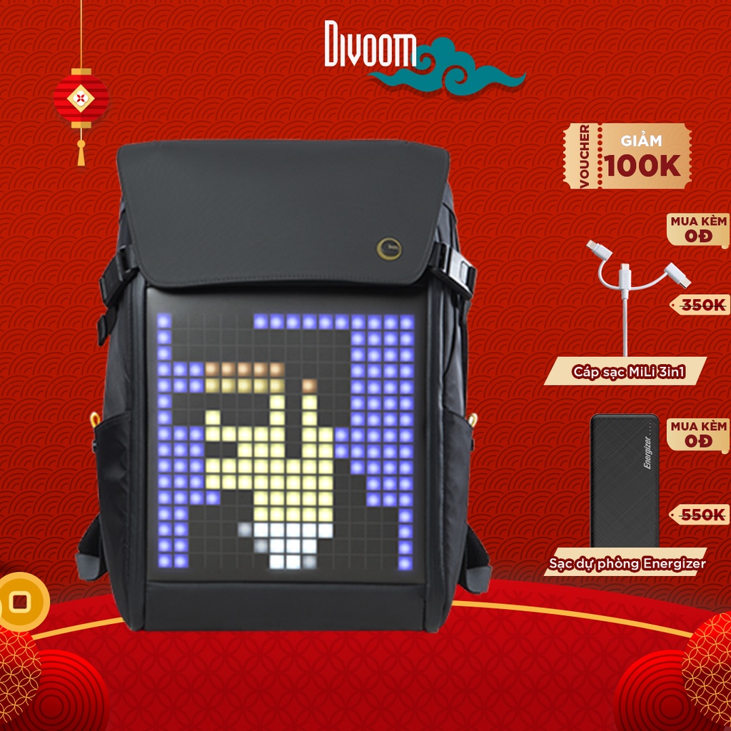 Balo DIVOOM Pixoo Backpack-M, có hiển thị màn hình LED
