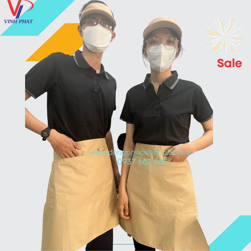 Combo Tạp Dề Ngắn Cao Cấp Phục Vụ Và Nón Kết Nửa Đầu Màu Be Chất Lượng Mẫu Mã Đẹp Giá Rẻ - VĨNH PHÁT