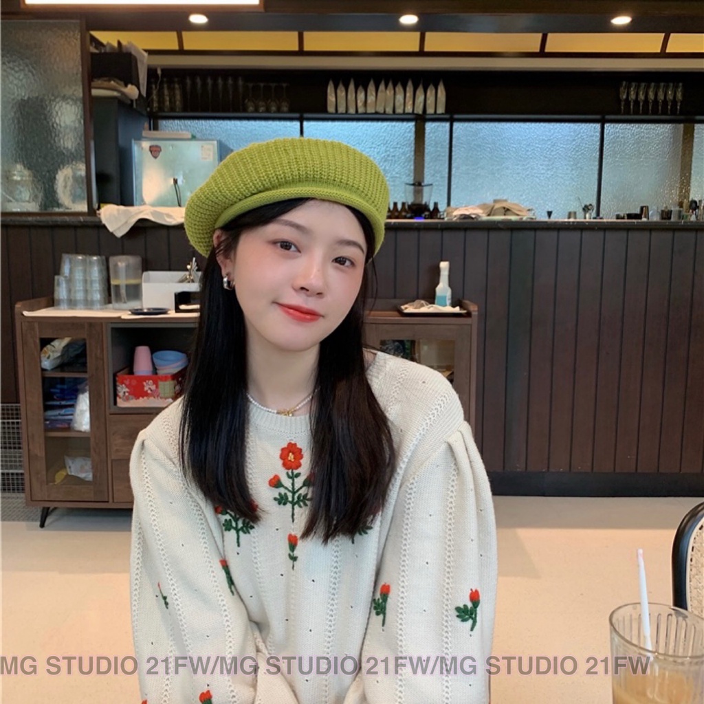 Mugua Sản Phẩm MG STUDIO / Mũ Beret Len Dệt Kim Màu Kẹo Ngọt Siêu Ngọt Ngào Thời Trang Thu Đông Phong Cách Hàn Quốc Cho Nữ Giới