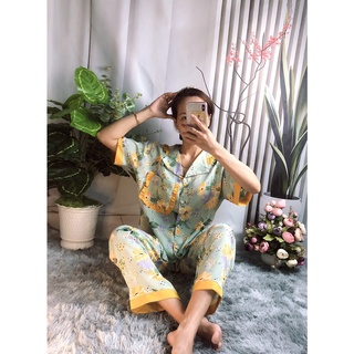 Pijama mặc nhà cổ phối lụa mango