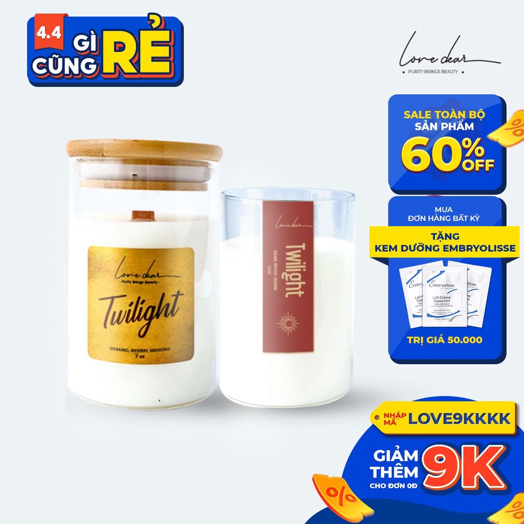 Nến Thơm Phòng Cao Cấp LoveDear Twilight Từ Tinh Dầu Thiên Nhiên và Sáp Cọ - Trang Trí Decor 100g &amp; 200g