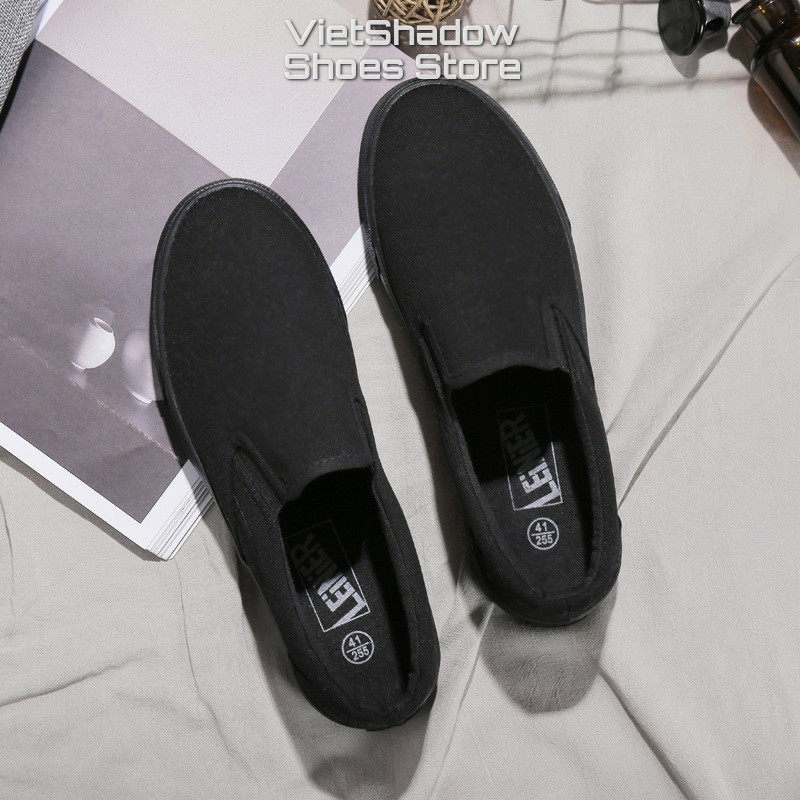 Slip on nam - Giày lười vải nam LEiNiER - Chất liệu vải bố 3 màu (đen), (trắng) và (đen tuyền) - Mã SP 228